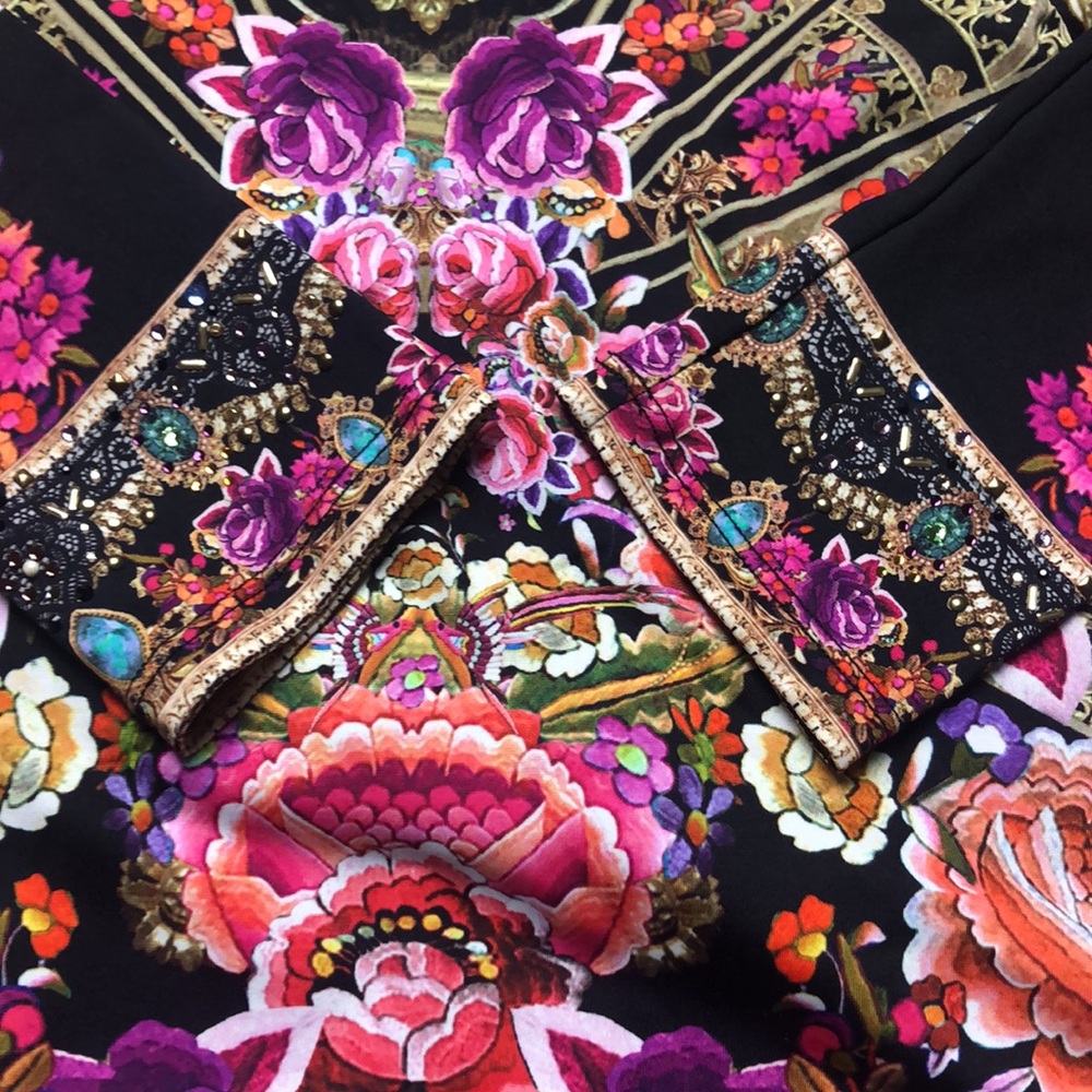 Camilla Long Sleeve Floral Print One-Piece Swimsuit in Black and Pink Size M - Picture 9 of 16